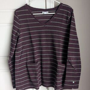 J.Jill Striped V-Neck Top, Size Large